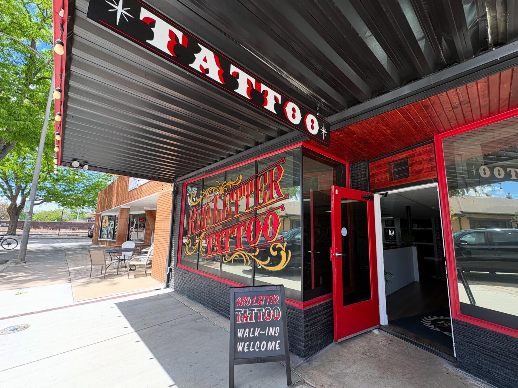 Red Letter Tattoo storefront on Fifth Street in Loveland, Colorado